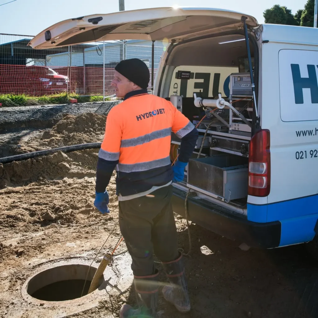Drain unblocking work being carried out at Hydrojet